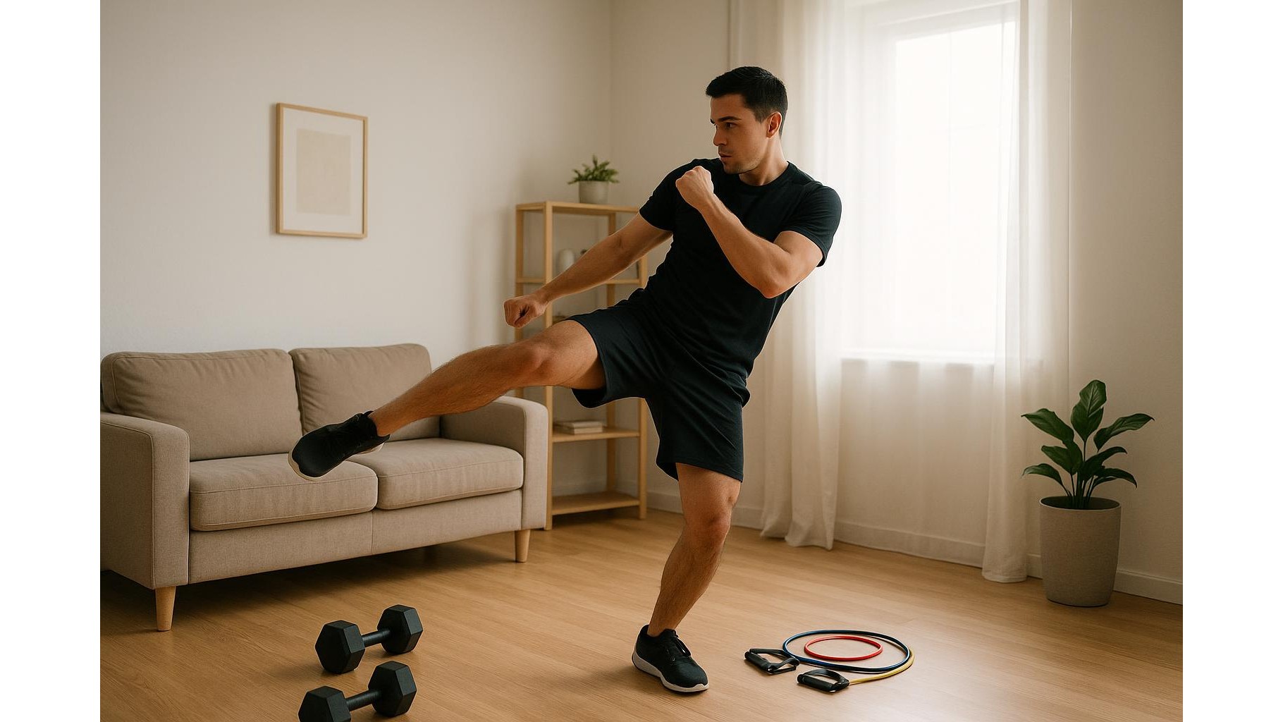 Martial-arts-inspired home strength circuit: 35-minute routine mixing strikes, kicks and power moves