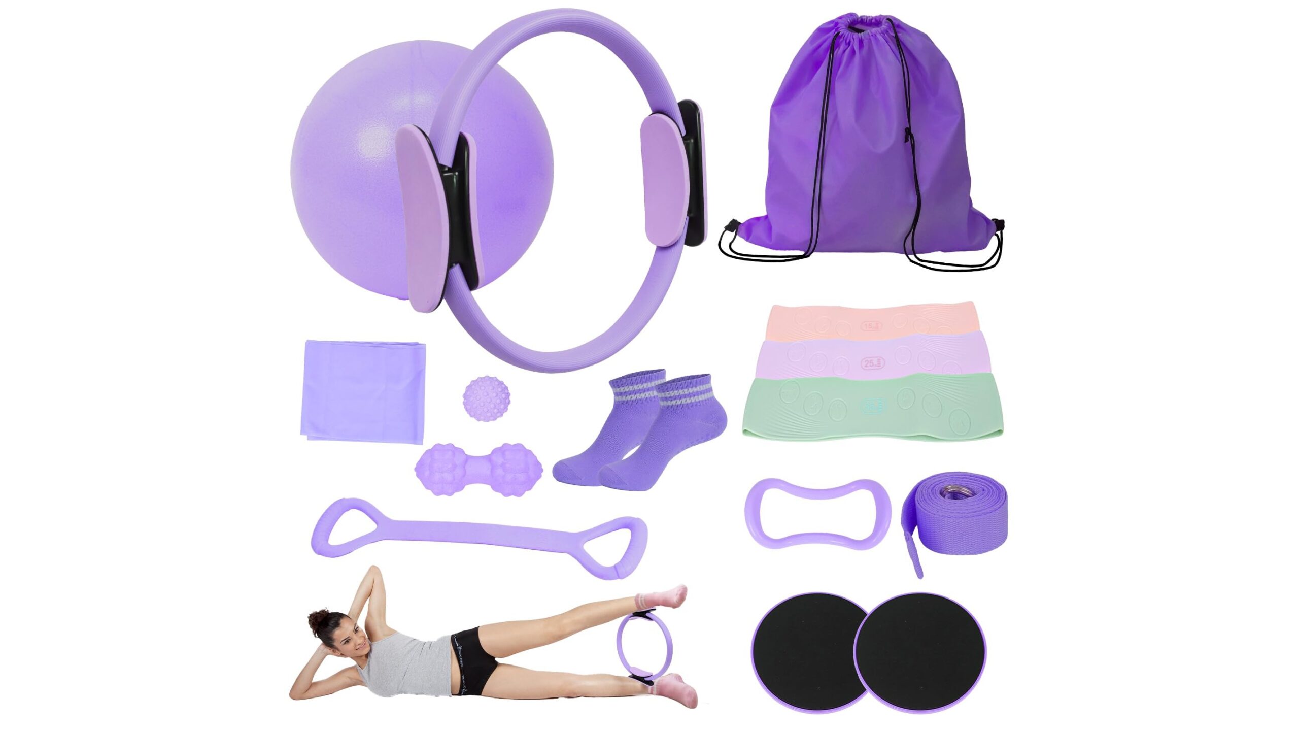 LZDMY pilates ring kit 15 pezzi, starter set completo per allenarsi a casa ora in promo
