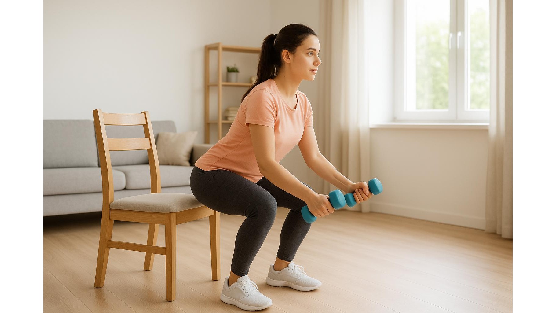 Full body strength and mobility circuit for beginners at home: 30 minutes with a chair and light weights