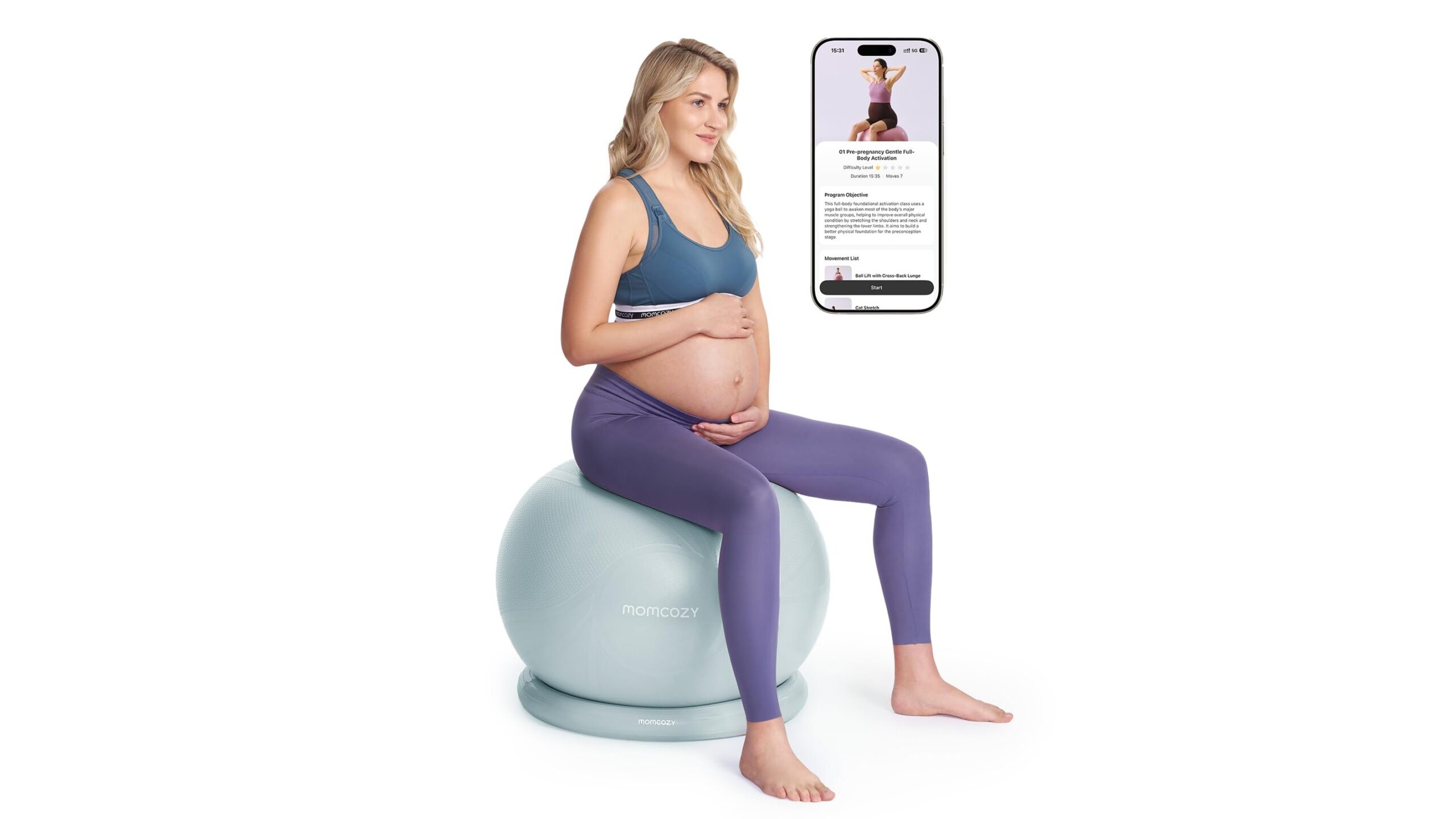 momcozy BirthEase pregnancy ball set, comfort and mobility for training and recovery at home