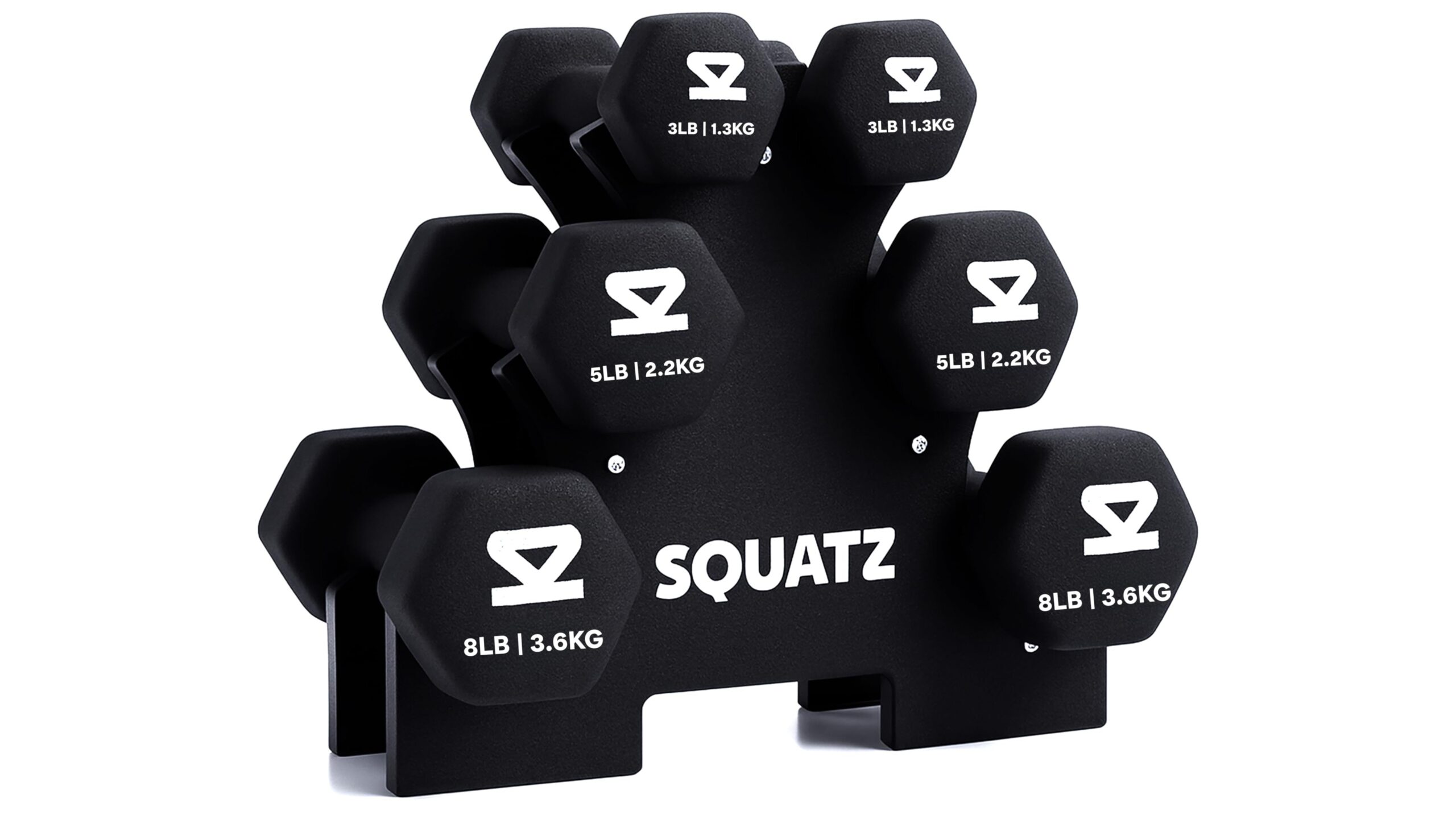 SQUATZ neoprene dumbbells set con rack, manubri ideali per home gym a un prezzo super