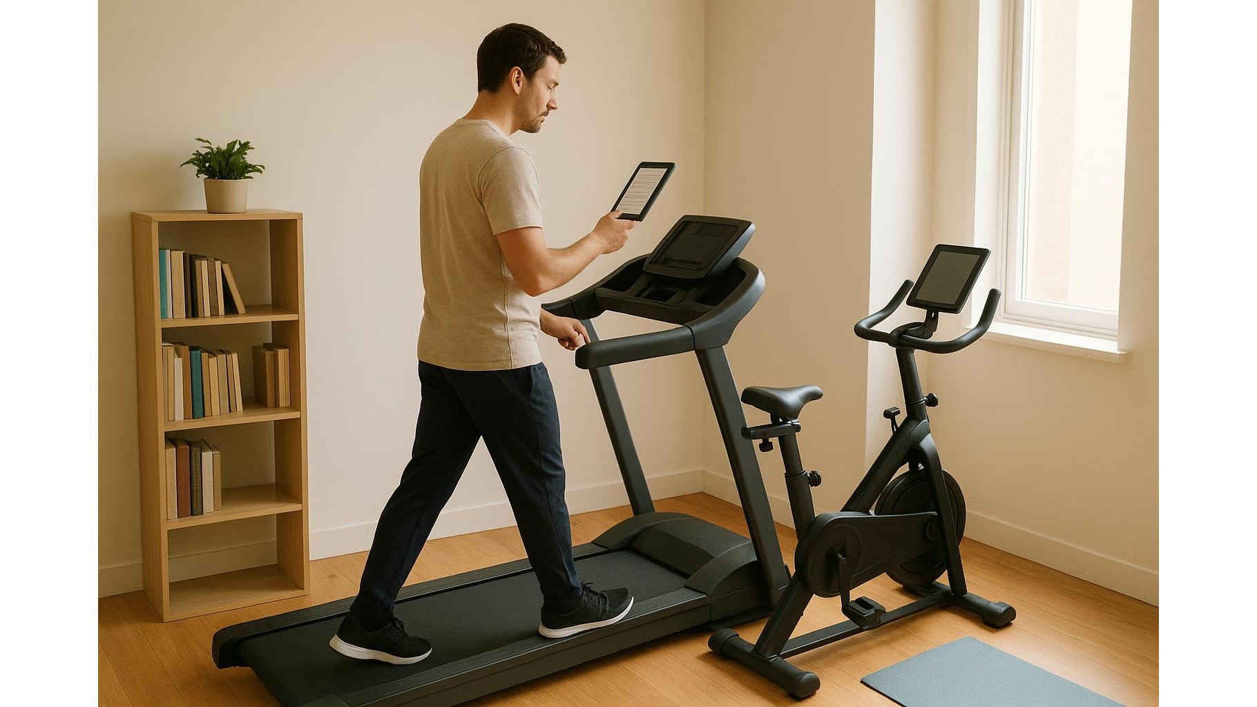Cardio for book lovers: setting up a treadmill or bike station for reading and steady-state sessions at home