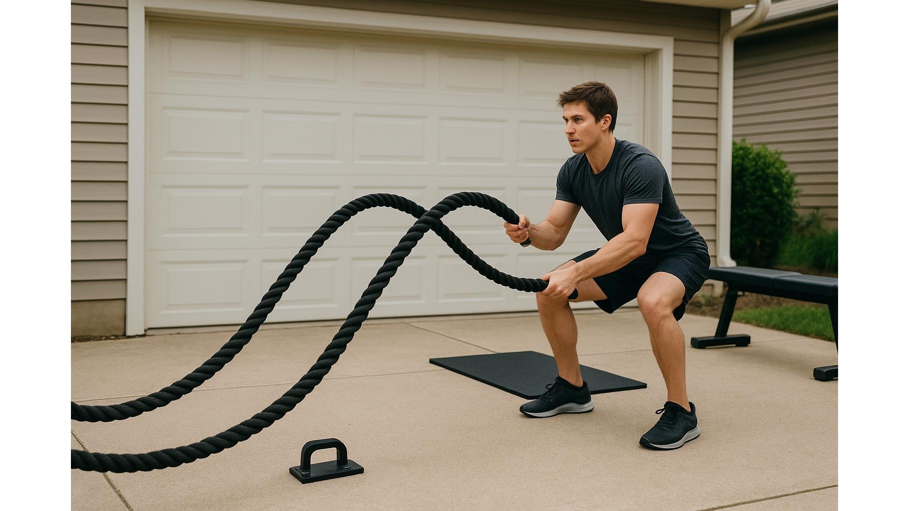30-minute battle rope and bodyweight home workout for driveways, gardens and garages