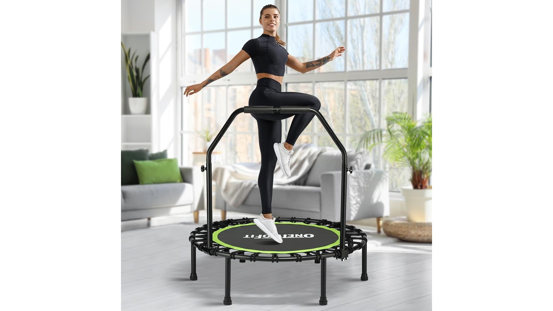 ONETWOFIT rebounder trampoline, mini tappeto elastico richiudibile per cardio divertente in salotto