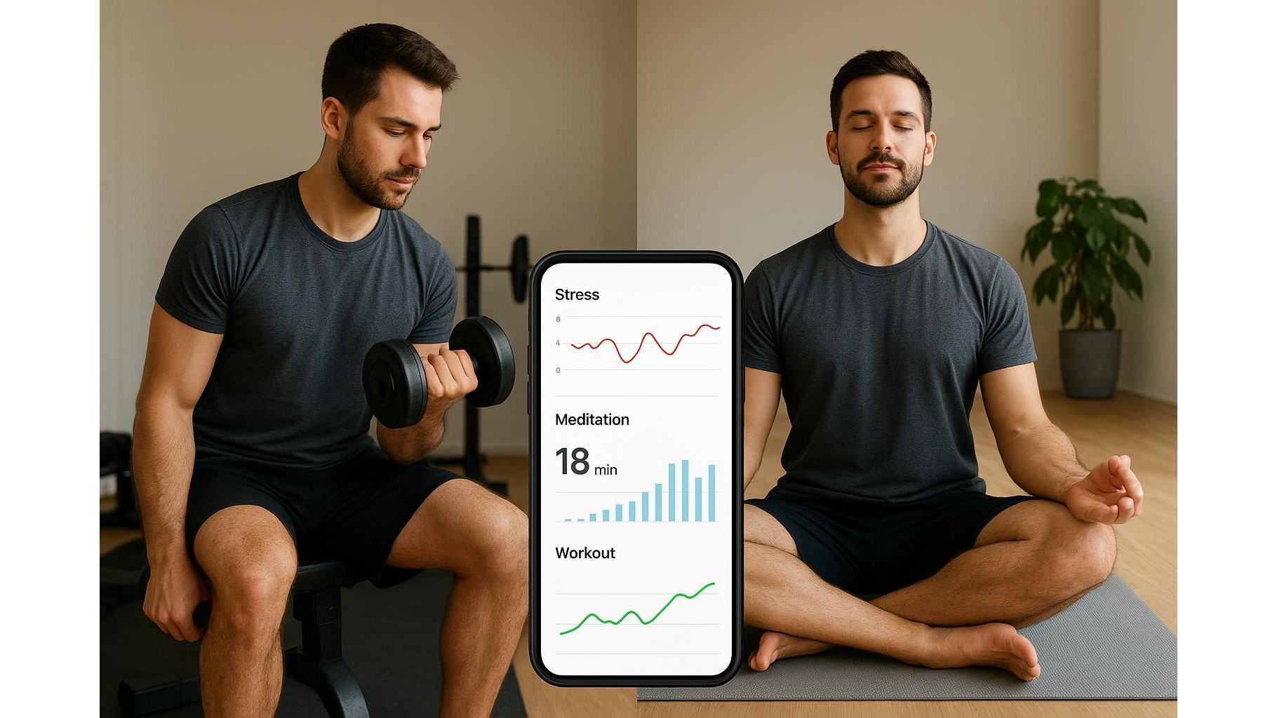 Linking meditation apps with home workout logs: track stress and performance together