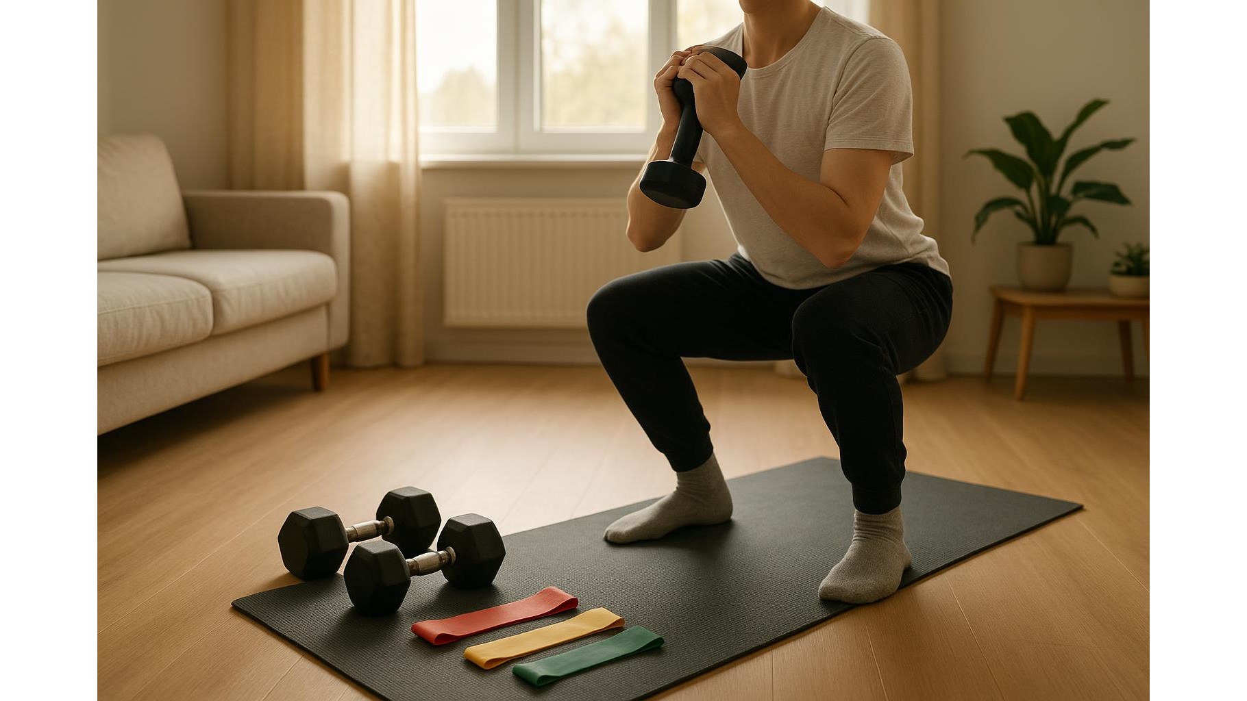 Low-noise strength and cardio circuit for early-morning home workouts