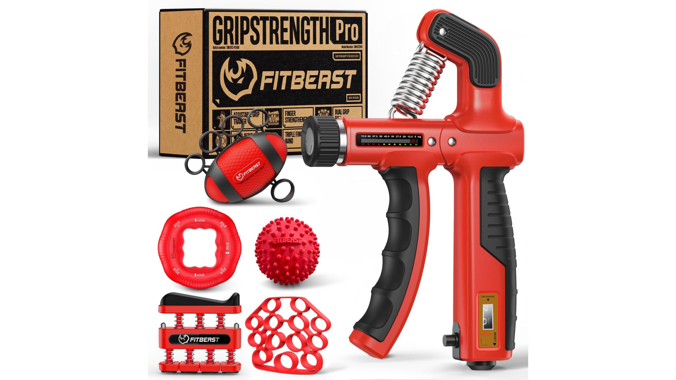 FitBeast grip strengthener kit on Amazon, six tools to build stronger hands for home training
