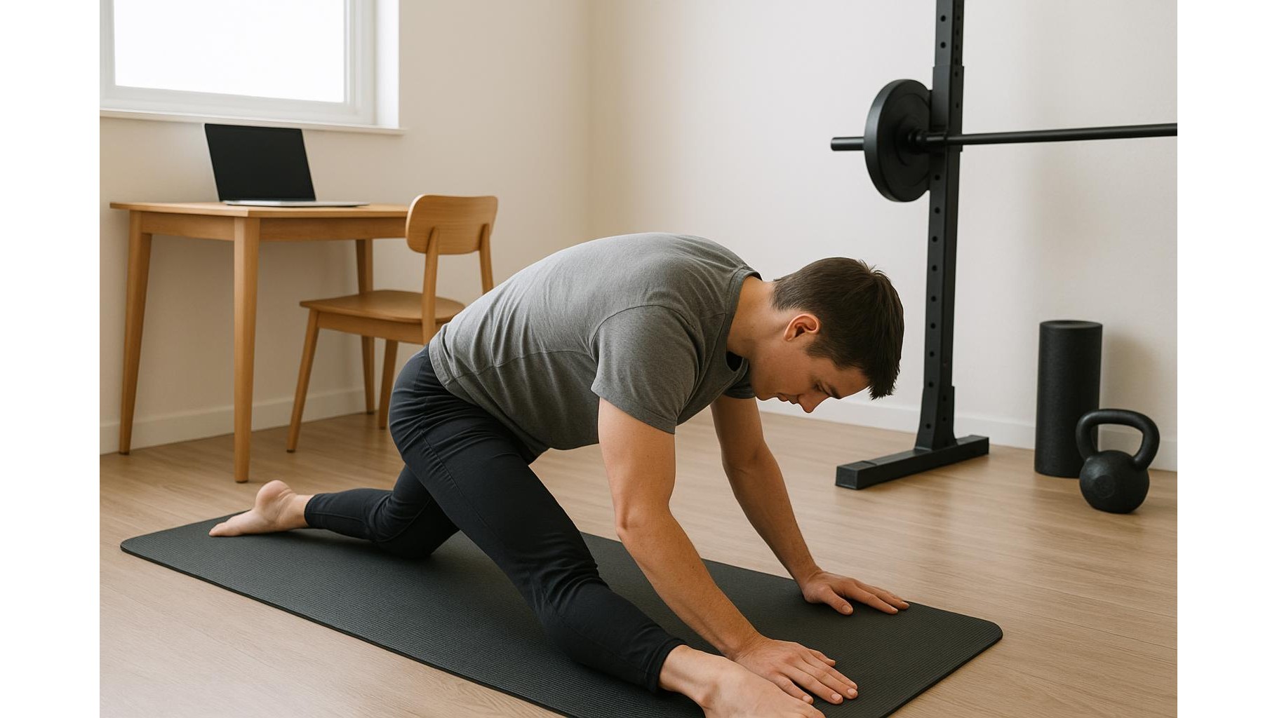 Desk-to-mat mobility: 30-minute home workout for stiff hips, ankles and upper back after long computer days