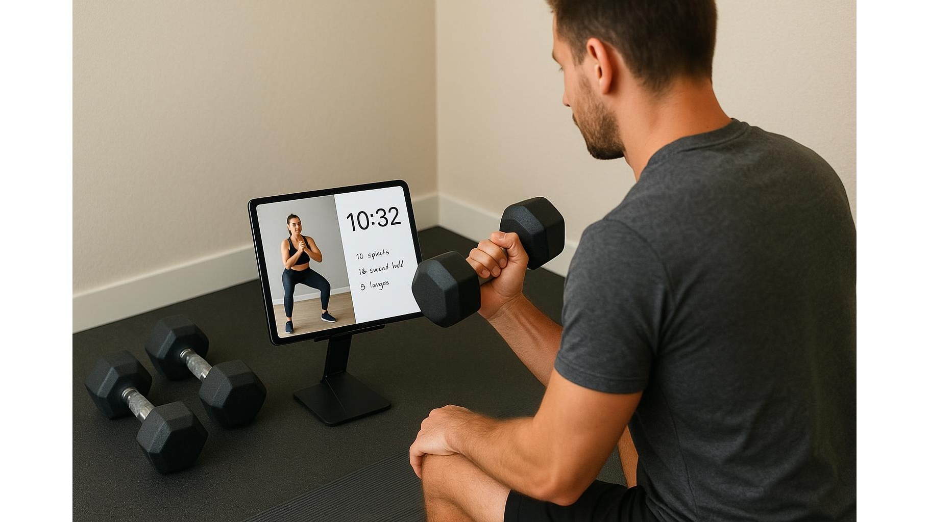 Using split-screen on your phone or tablet to run timers and coaching videos in small home gyms