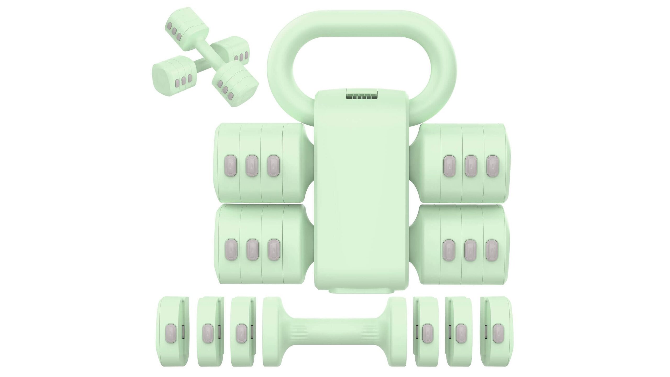 Tepemccu 2-in-1 adjustable dumbbells and kettlebell, space-saving home weights on Amazon