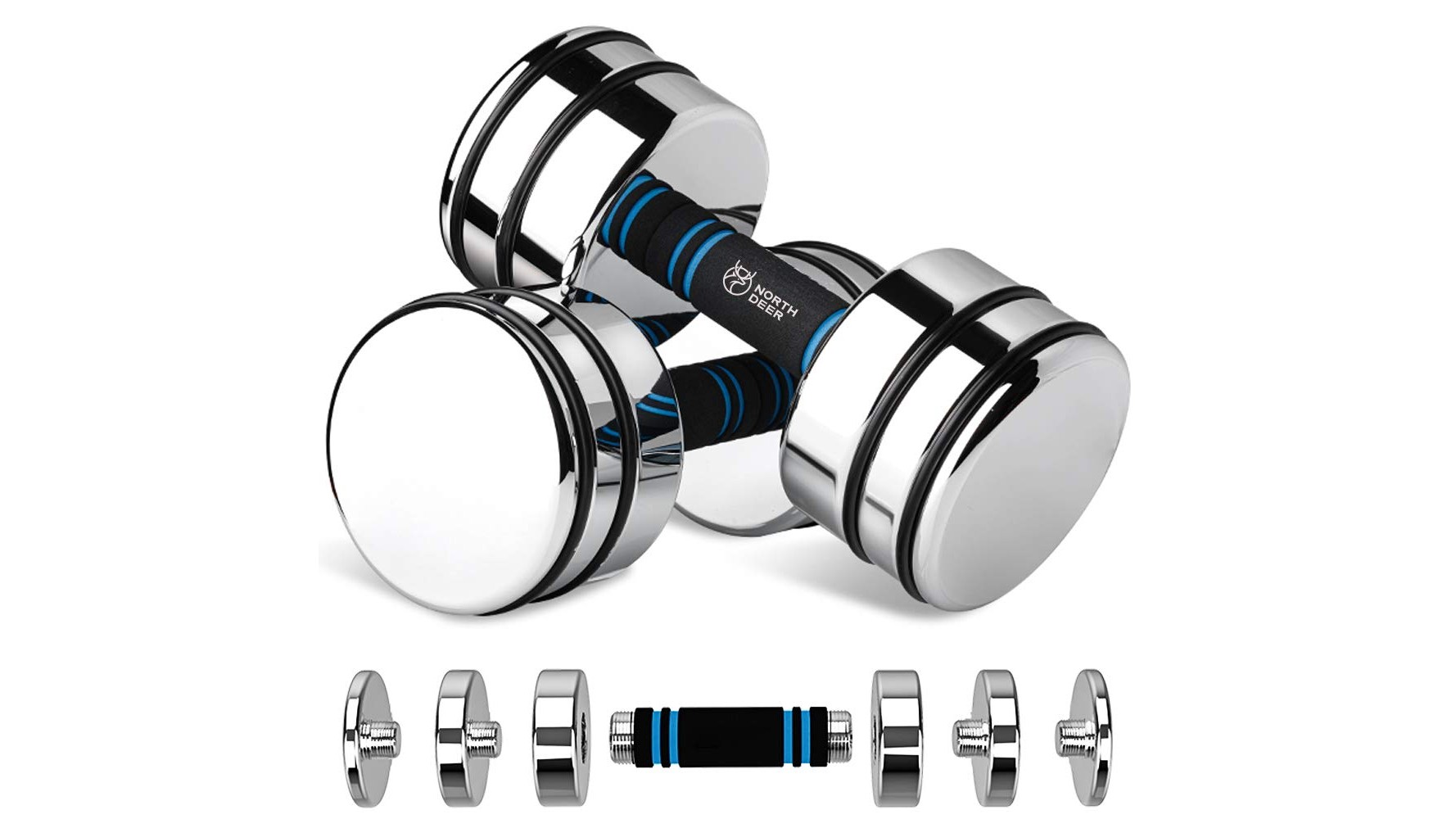 Northdeer adjustable chrome dumbbells, ultra-compact home weights with a surprisingly good Amazon price