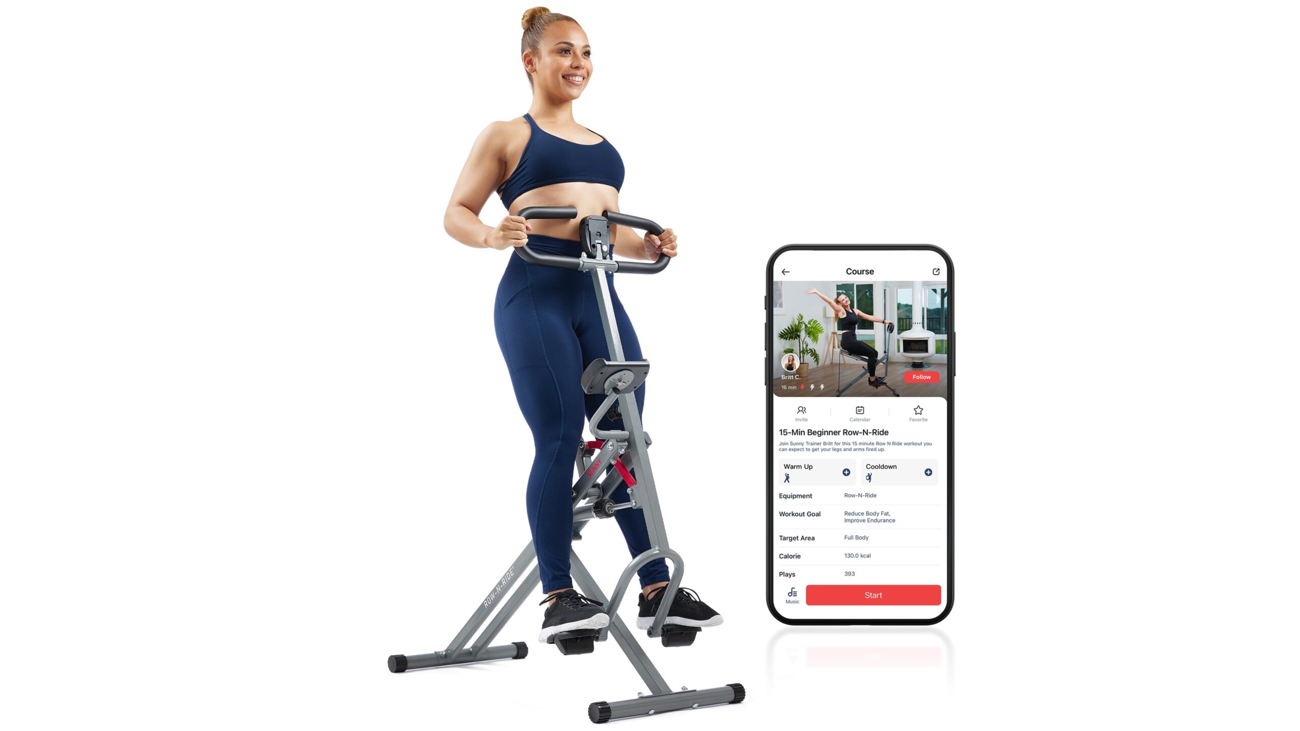 Sunny Health & Fitness Row-N-Ride trainer, compact lower-body and core machine in promo on Amazon