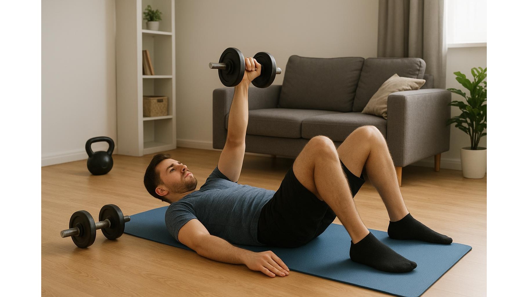 Home push day with dumbbells only: 45-minute chest, shoulder and triceps workout for small spaces
