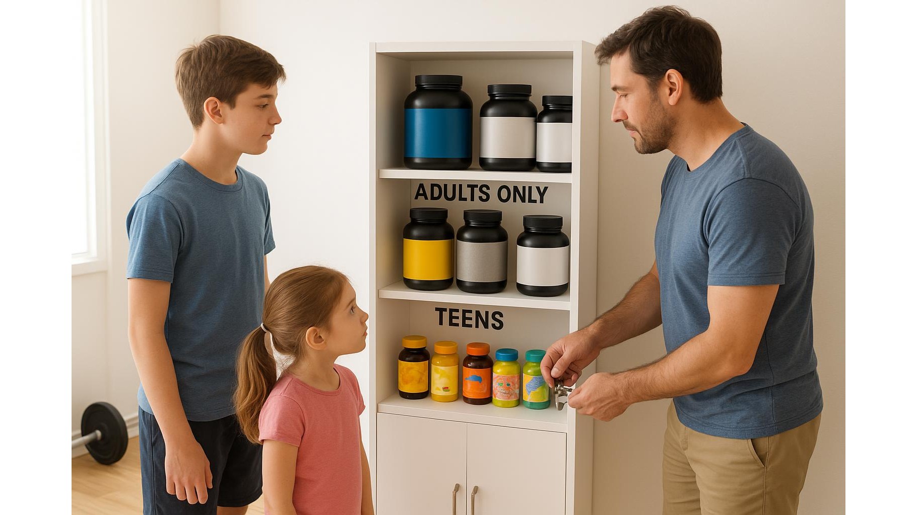 Family supplement rules for home gym households: safe ways to store and separate adults’, teens’ and kids’ products