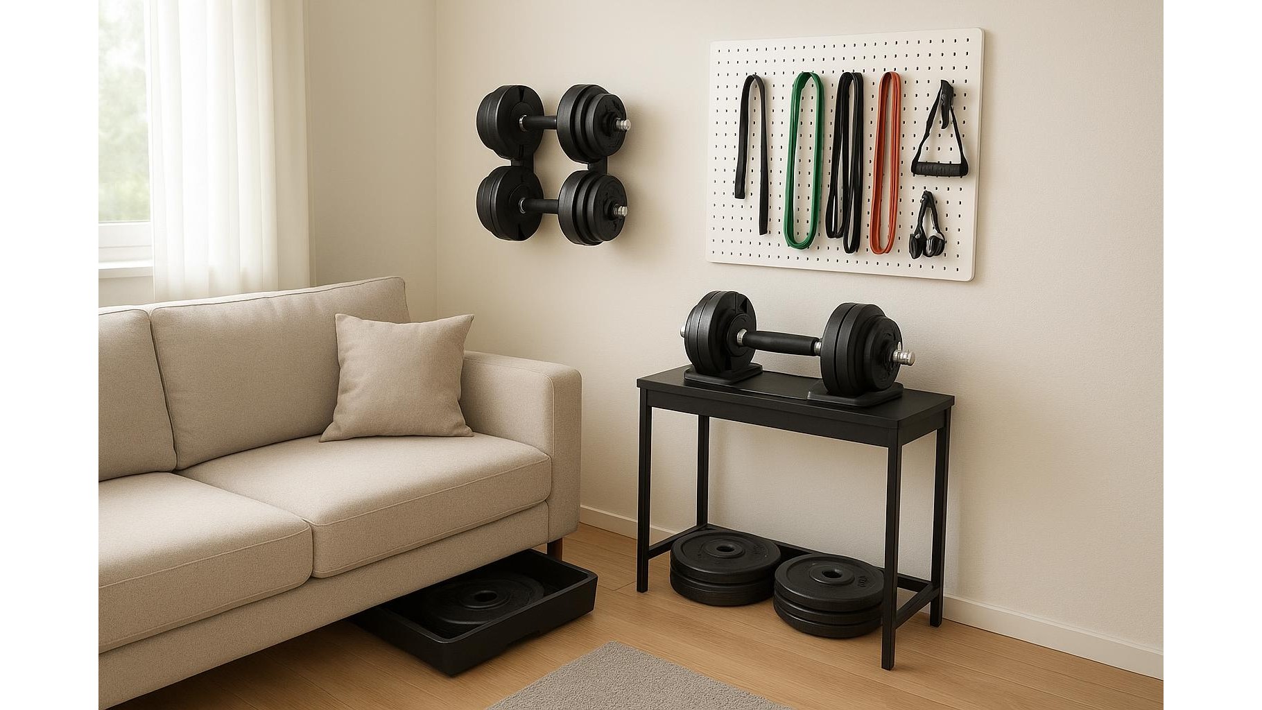 Smart storage ideas for adjustable dumbbells in a tiny home gym