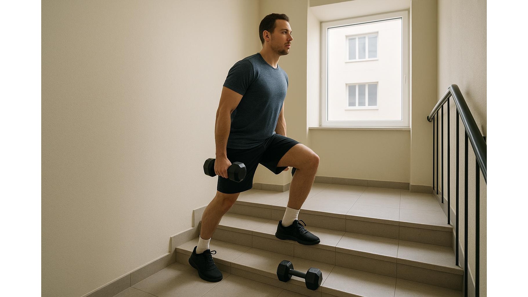 Full body strength and conditioning at home with dumbbells and a stairwell: 35-minute workout