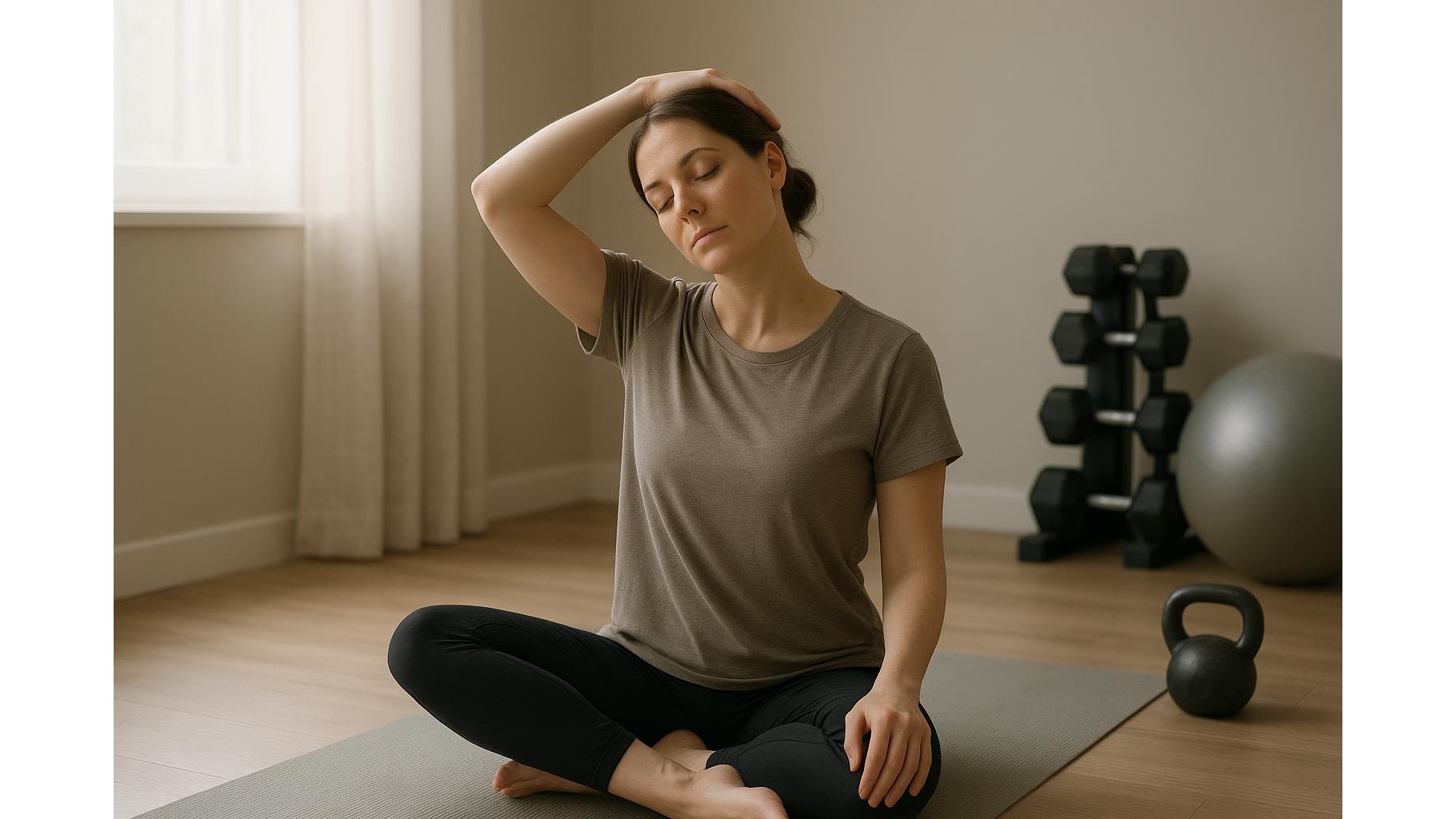 Morning neck and shoulder reset for migraine-prone home athletes