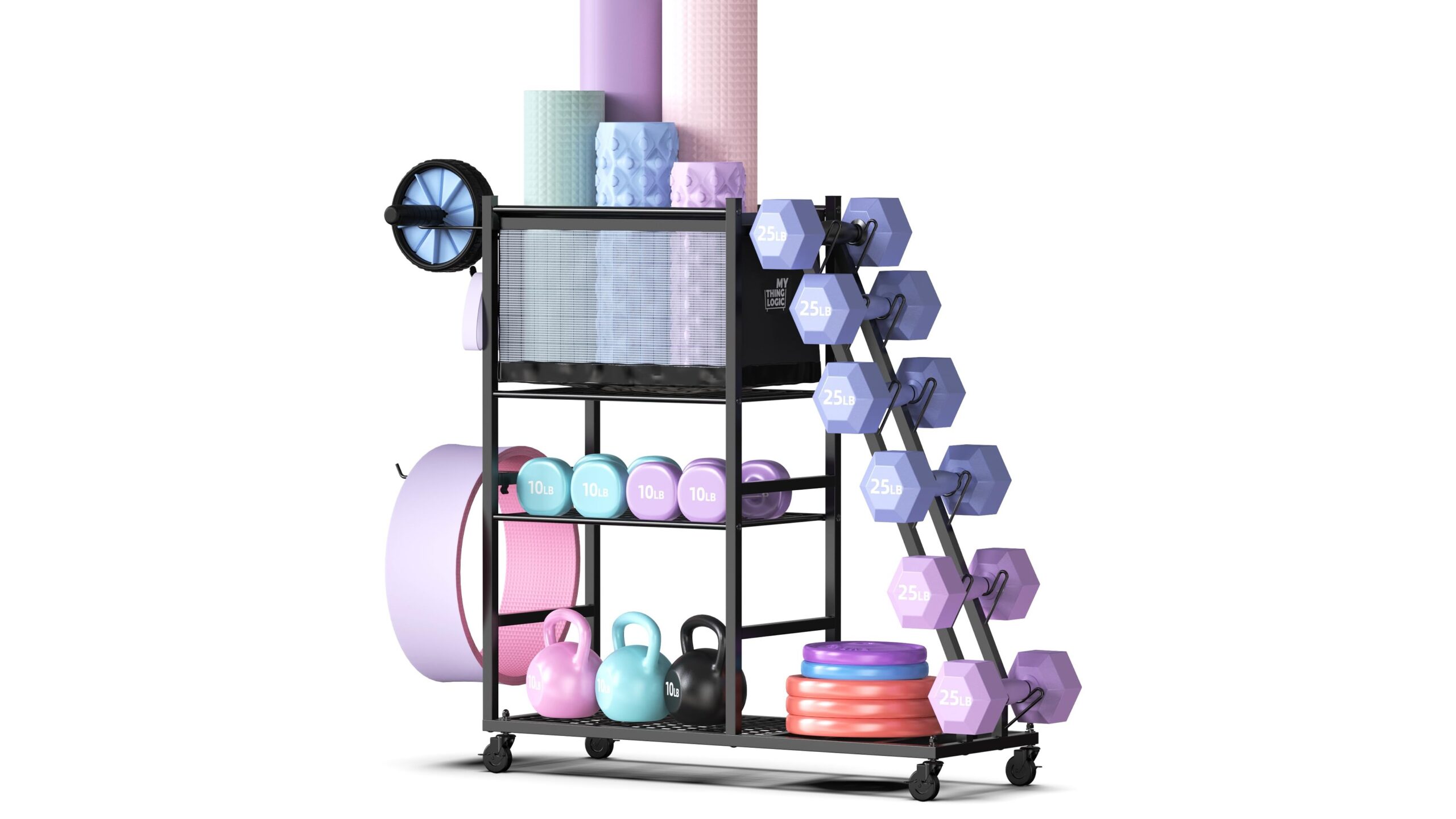 Mythinglogic Dumbbell Rack Stand, space-saving storage tower for organized home gyms on Amazon