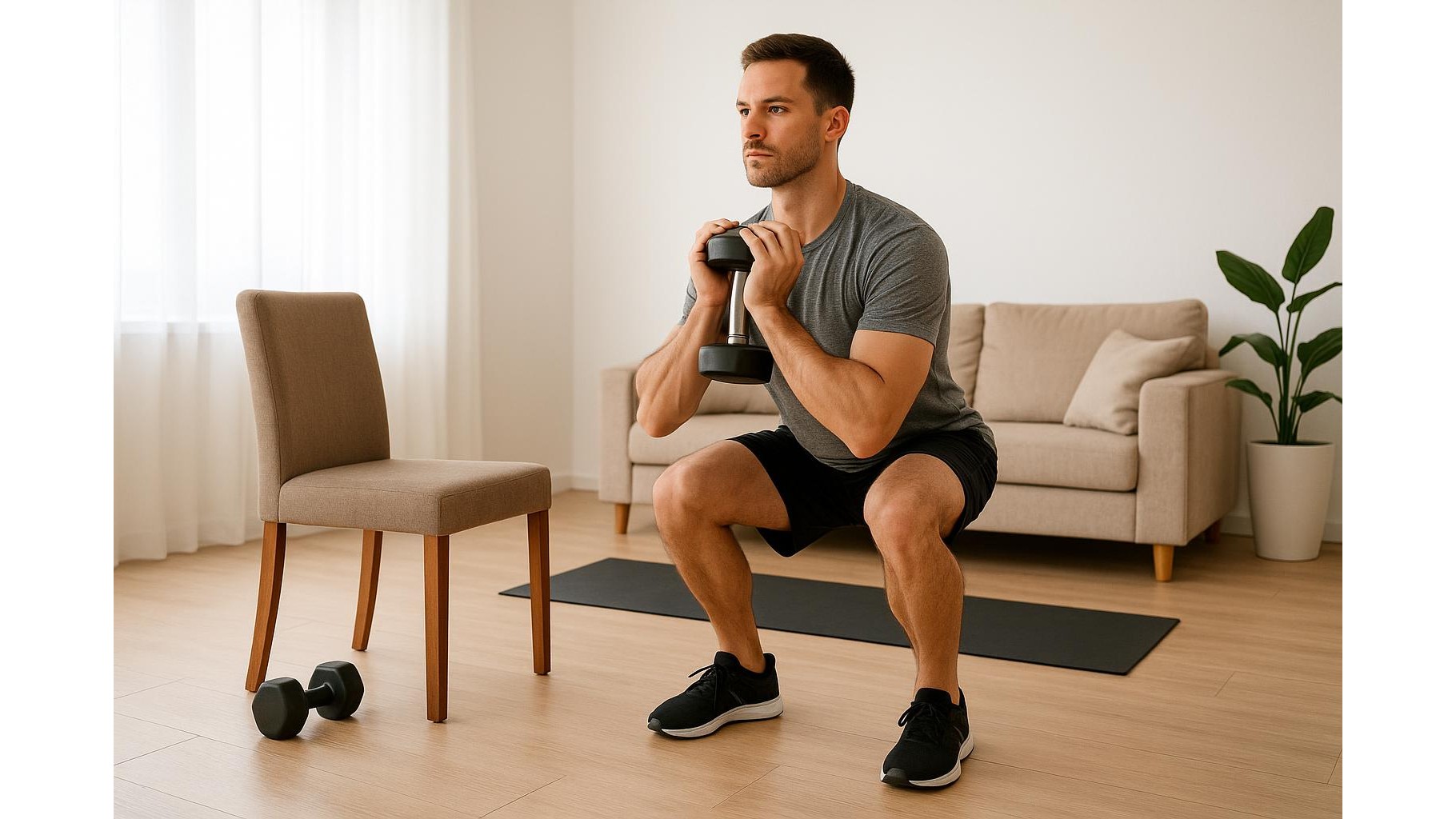 Full body strength ladder at home: 40-minute dumbbell and chair workout for all levels