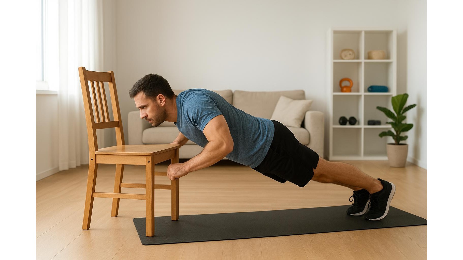20-minute home strength finisher: upper body and core circuit with only bodyweight and a sturdy chair