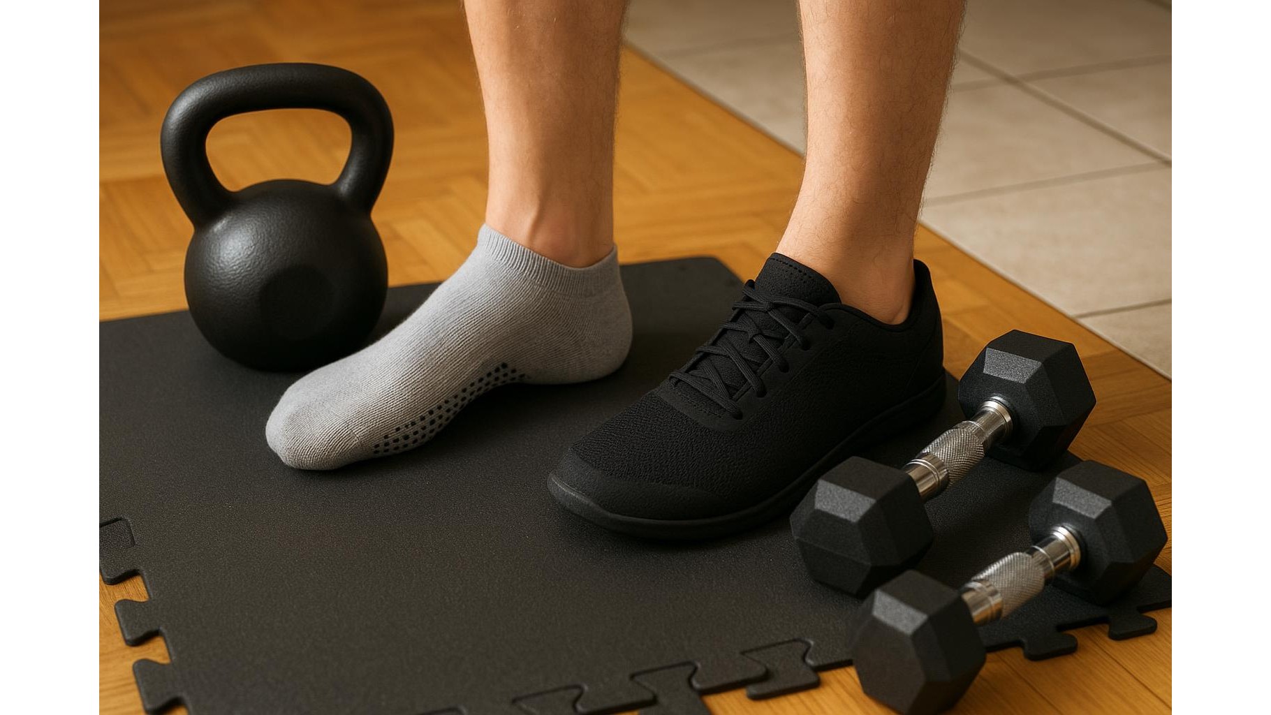 Home training socks and footwear: how to protect your feet on tiles, parquet and rubber mats