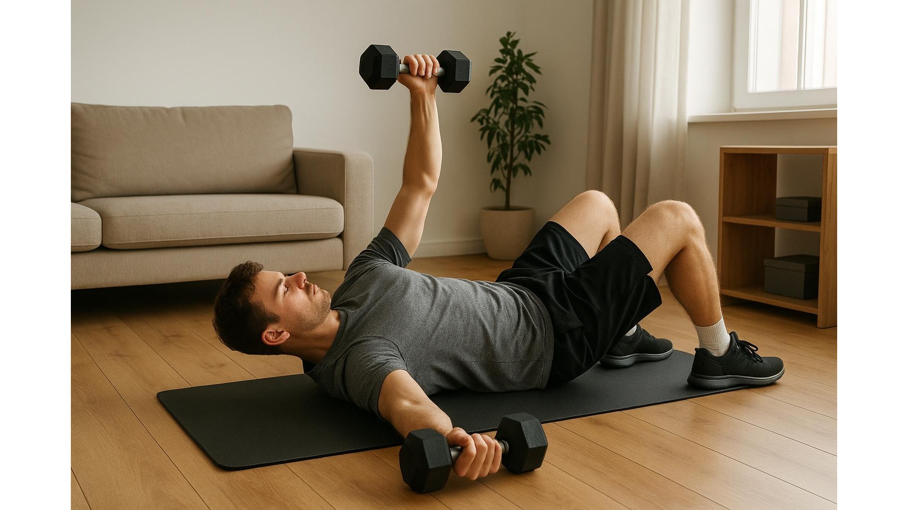 Upper body strength workout at home with two dumbbells: 40-minute push–pull routine