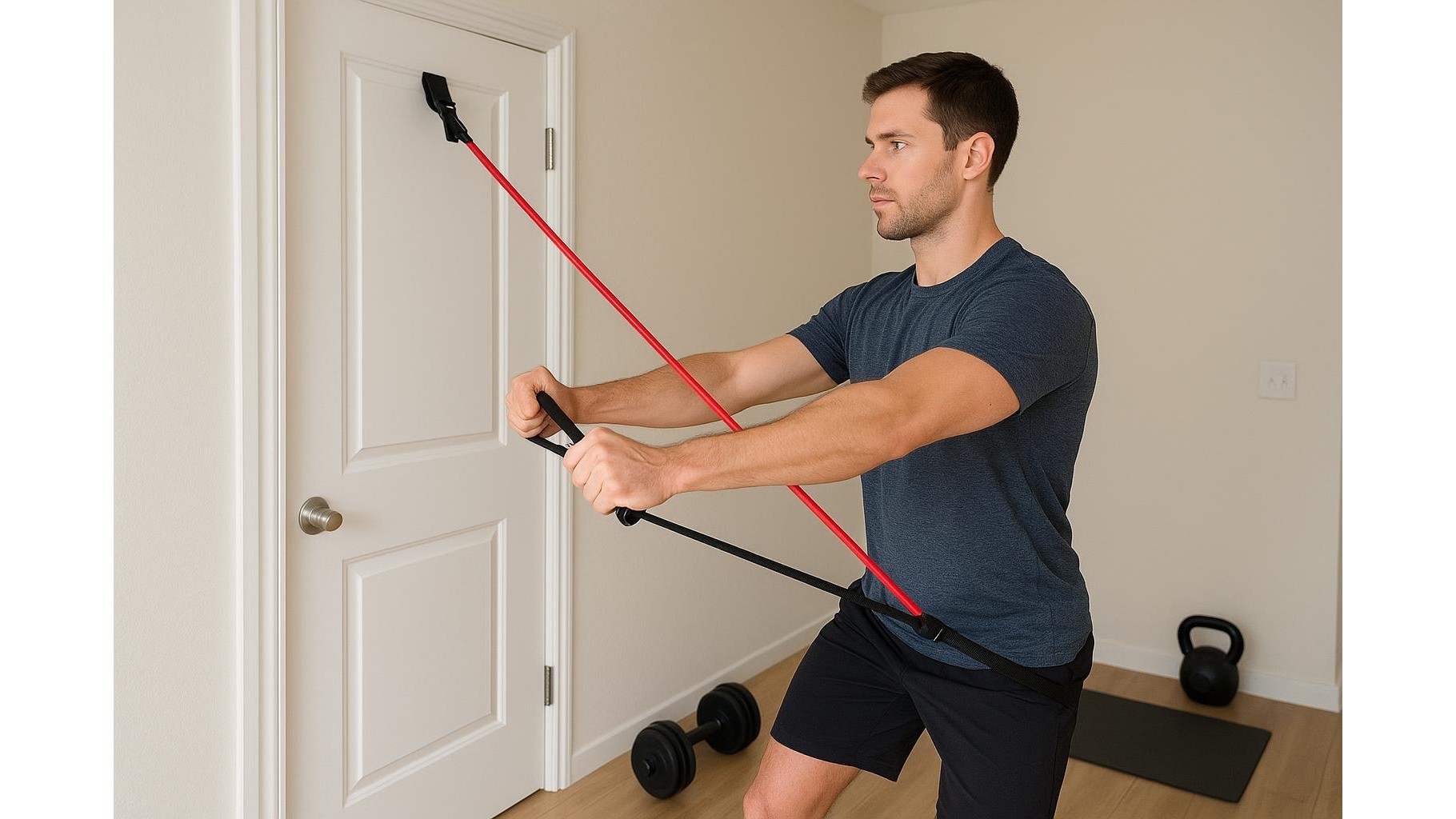 Upper body push–pull home workout using a single resistance band and a doorway anchor