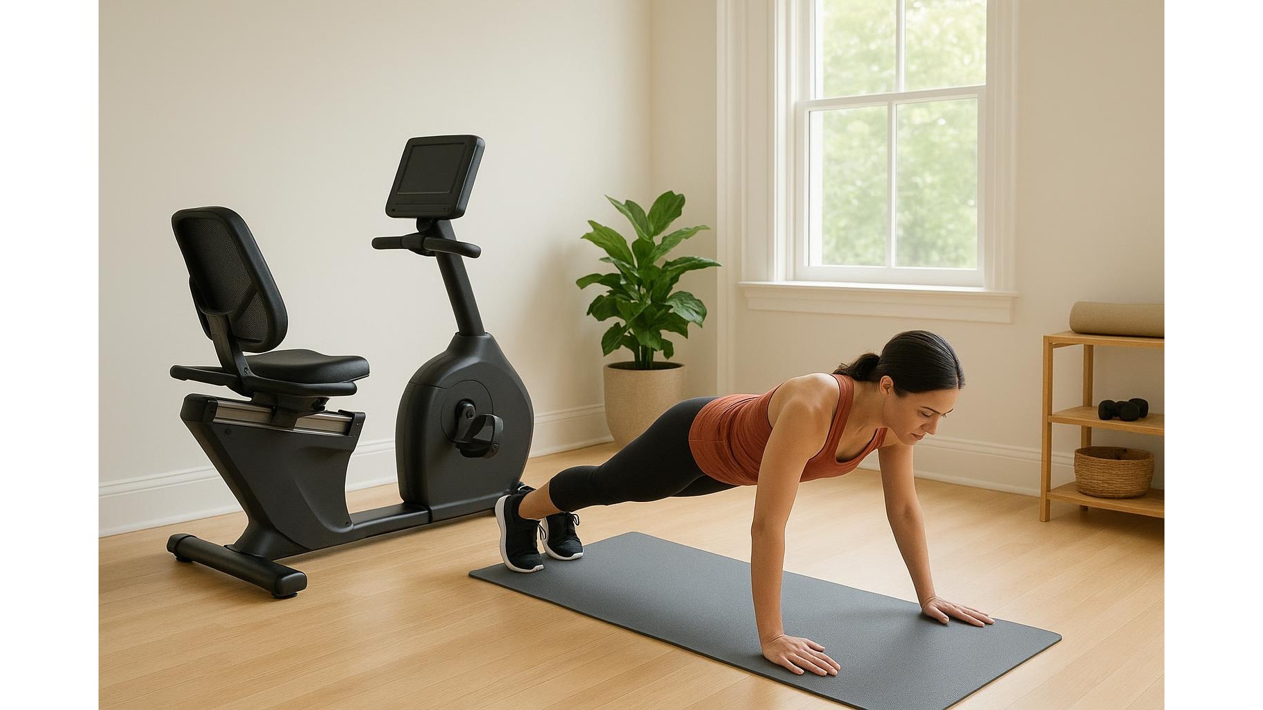 Full body strength and mobility workout using only a recumbent bike and bodyweight at home