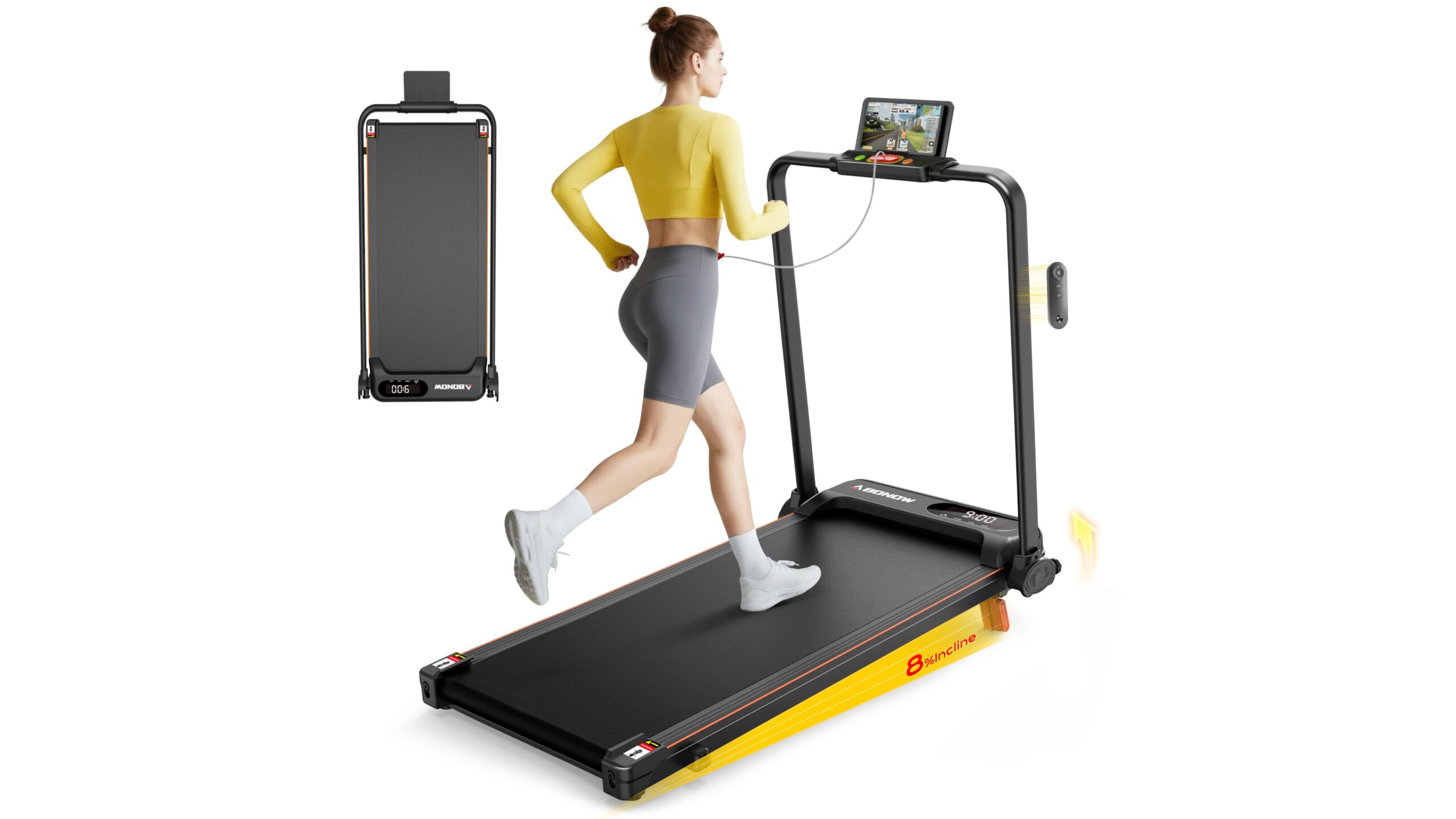 Abonow walking pad with handle, the quiet foldable treadmill that turns any room into a mini gym