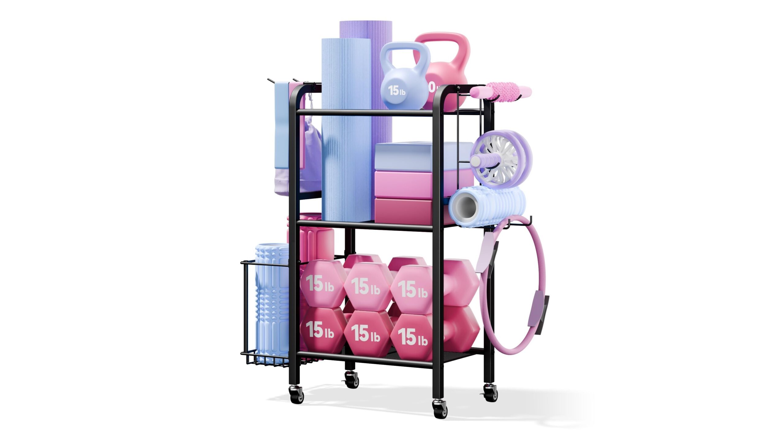 3-tier heavy-duty home gym storage rack Josmimic, l’organizer su ruote che mette ordine nella tua palestra di casa