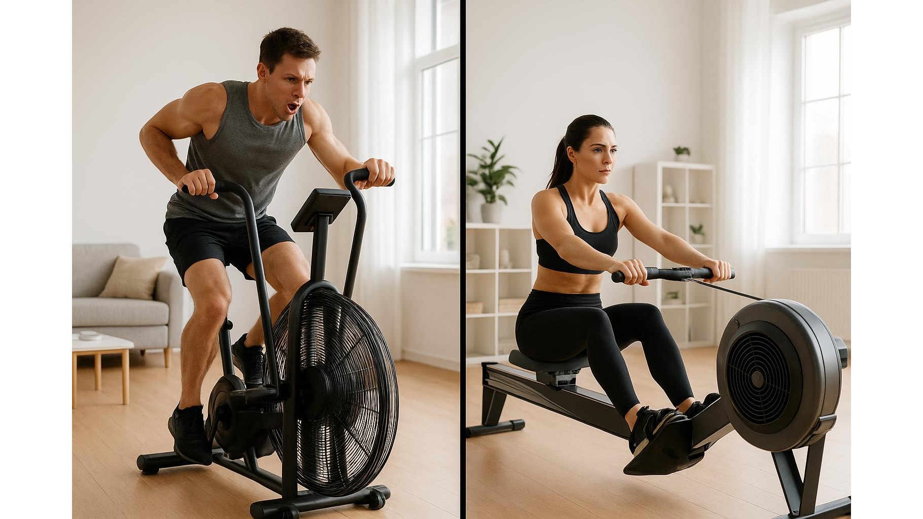 Air bike or rowing machine at home: which cardio tool really suits short HIIT sessions