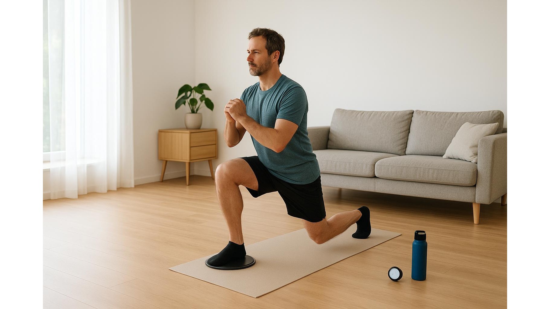Full body strength circuit with furniture sliders: 30-minute home workout for legs, core and shoulders