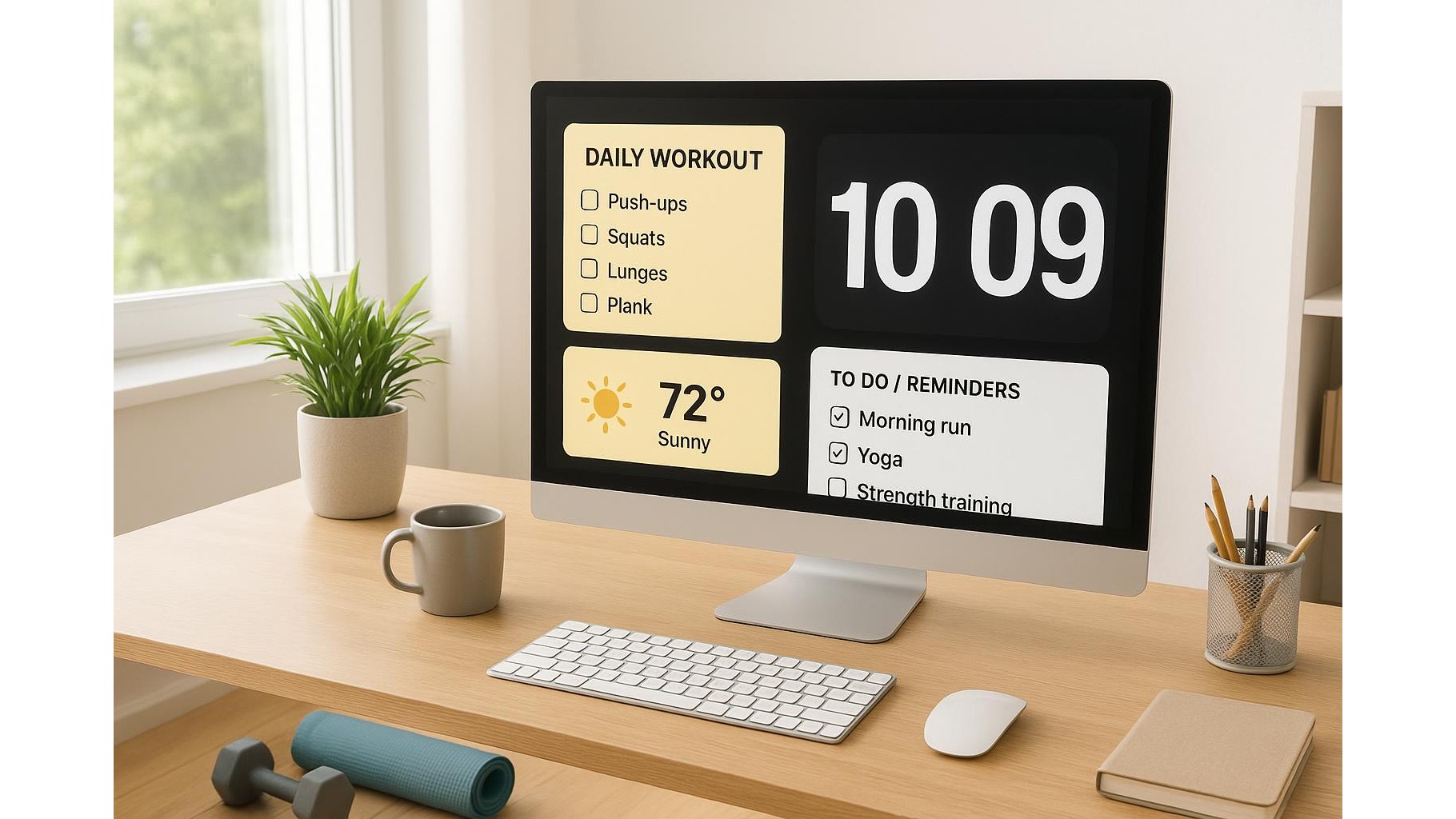 Using basic desktop widgets as a home workout command center