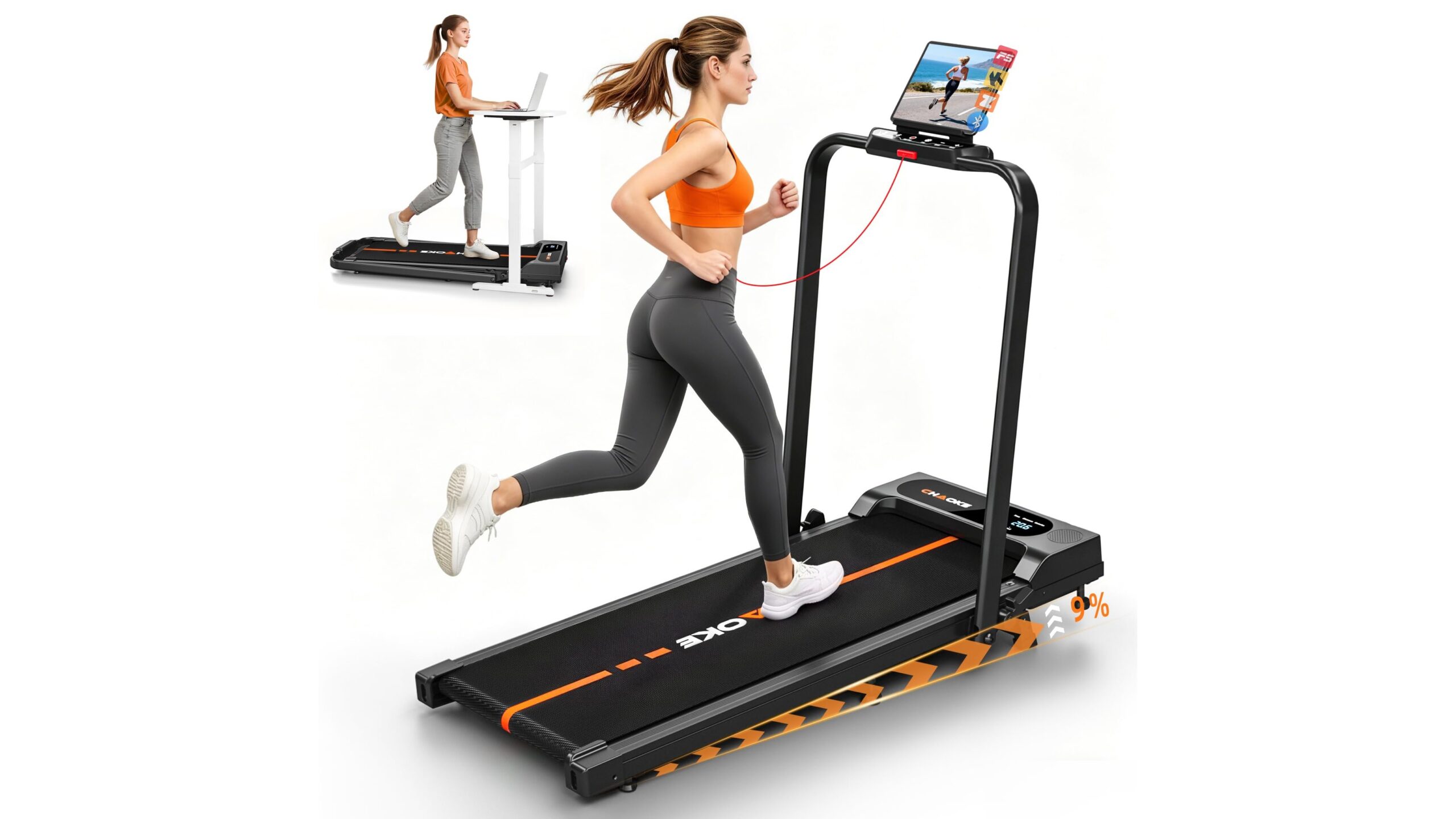 CHAOKE folding treadmill for home with app & speakers, walking pad perfetto per allenarsi in salotto