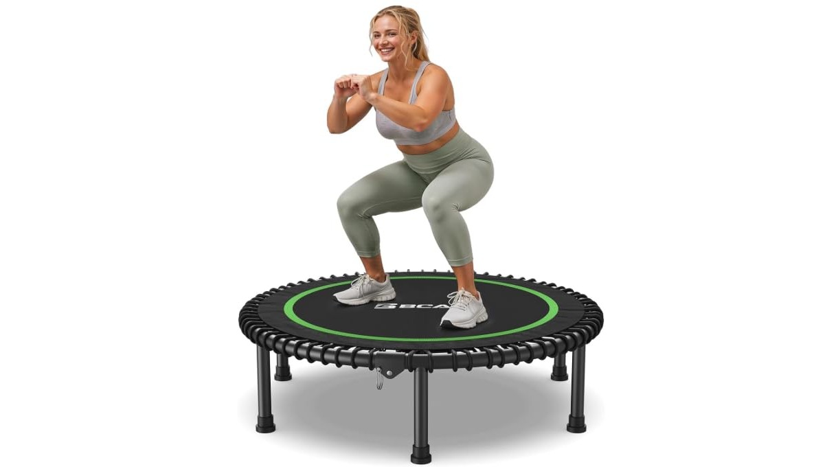 BCAN foldable mini trampoline, tappeto elastico richiudibile per adulti: cardio divertente anche in poco spazio