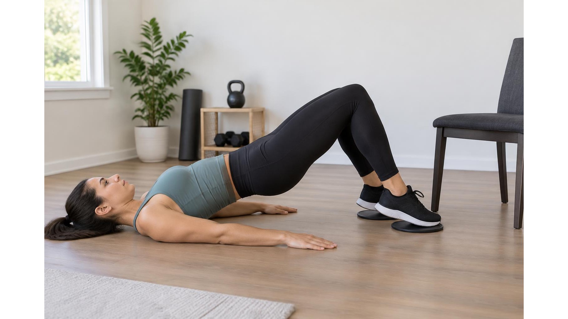30-minute home workout for stronger hamstrings using sliders and a chair
