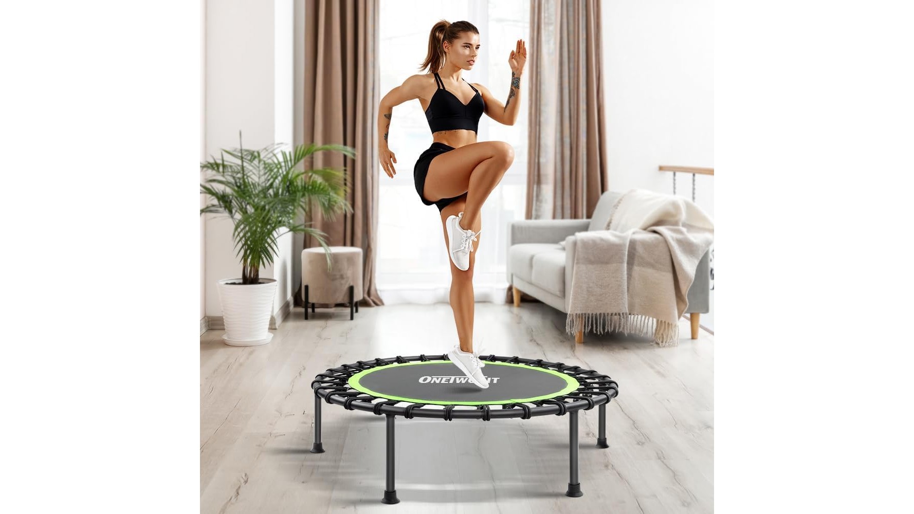 ONETWOFIT 42-inch rebounder: a compact mini trampoline for indoor fitness