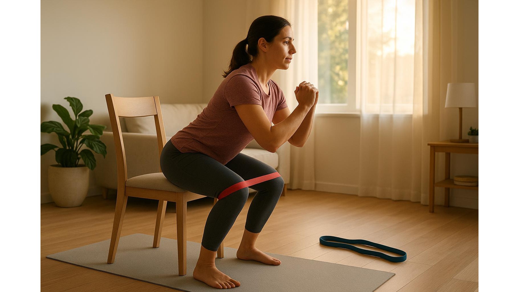 Full body resistance band and chair workout for busy home evenings